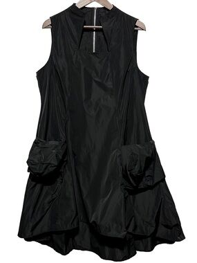 Sun Kim Black High Low Pocket Dress L Made in USA Avant Garde
